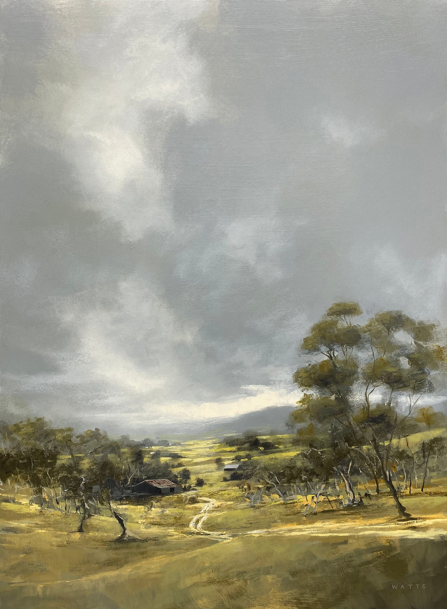 Original Peter Watts landscape painting rural life
